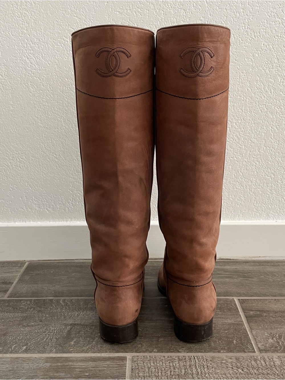 CHANEL Brown Leather Knee-High CC Logo Riding Western Boots - Picture 3 of 12